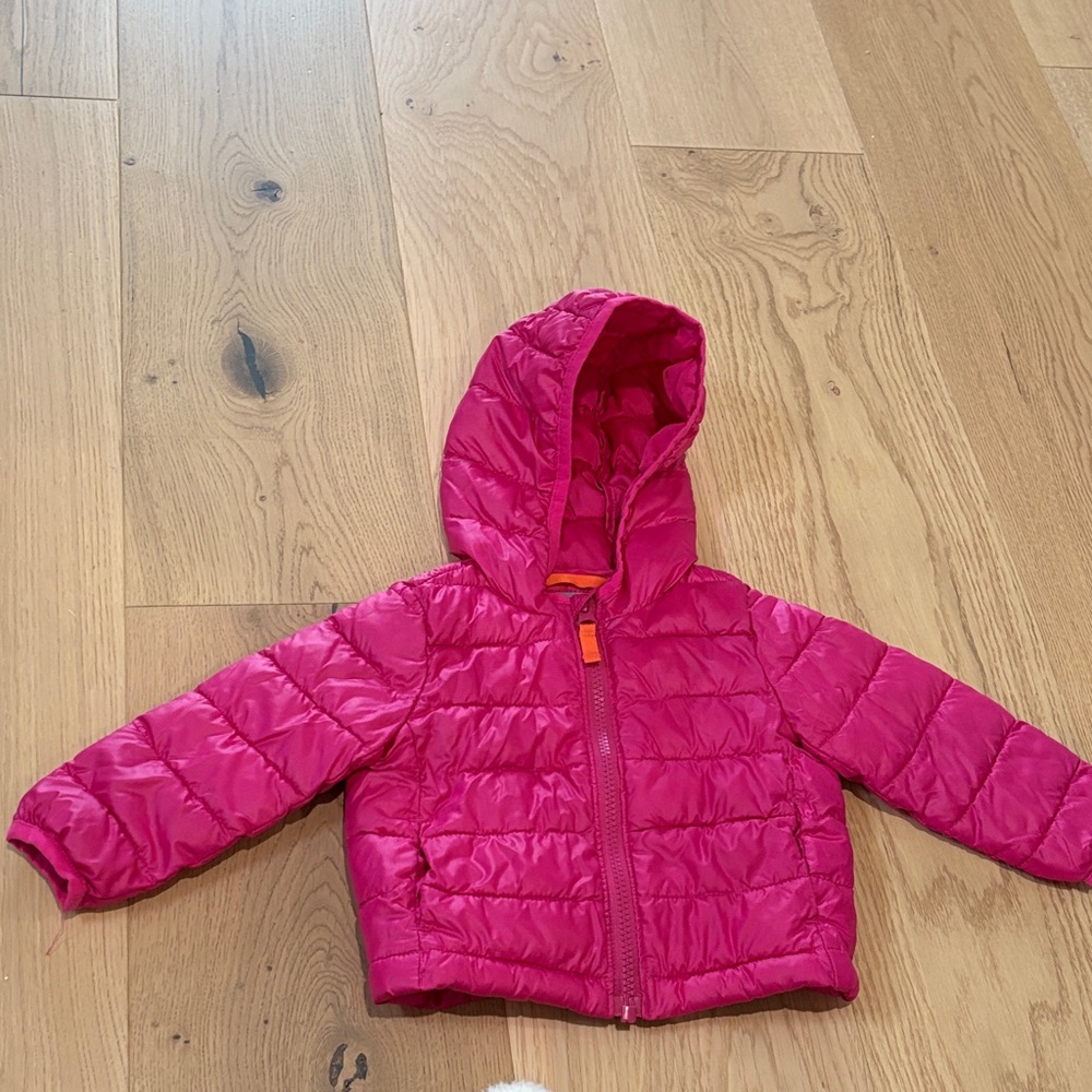 Primary Dark Pink Hooded Puffer Jacket